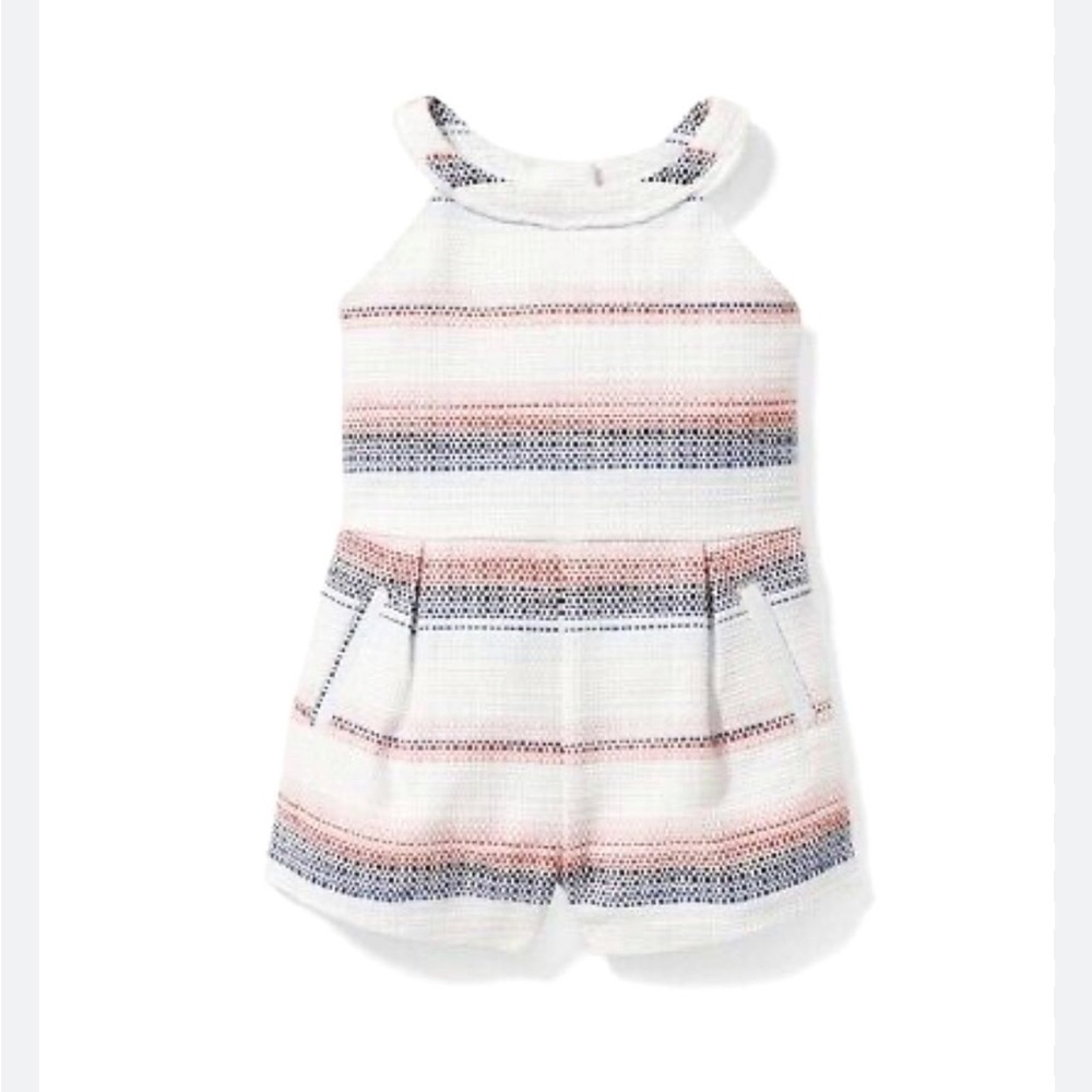• Janie and Jack • Little Girls Tank Top Romper Stripe Print White, Blue, Red